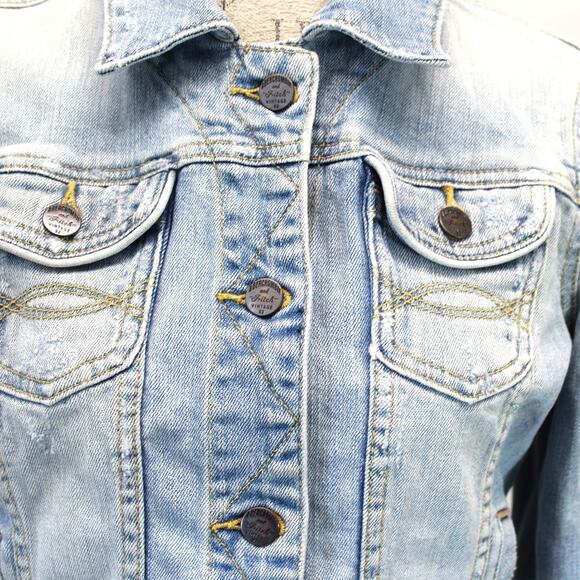Abercrombie & Fitch Denim Jacket Y2K Button Pocket Destressing Cropped Large - Picture 4 of 7
